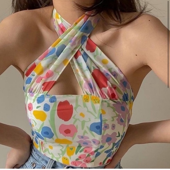 With Jean Multicolor Floral Crop Top - Picture 1 of 10